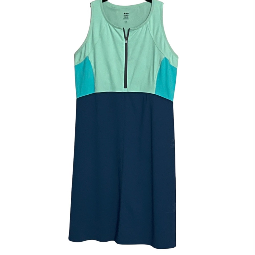 Title Nine Scuba Color Block Green Blue Dress L